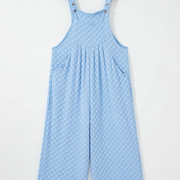 Checkered Pocketed Wide Leg Overalls - Picture 5 of 16